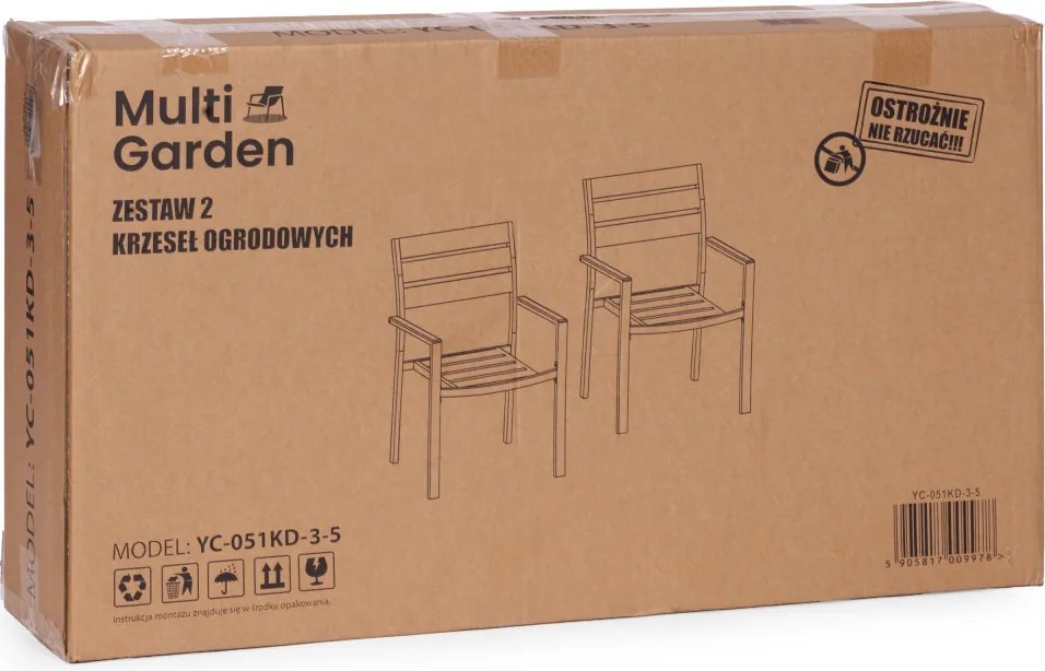 Kerti szék, MultiGarden YC-051KD-4-5, fehér/szürke, 54,5 x 52 x 89 cm, acél keret, HDPE ülő- és háttámla, 150 kg teherbírás, 2 db-os szett