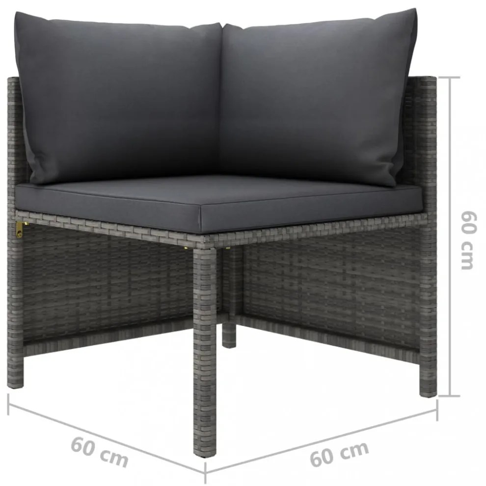 3 részes szürke polyrattan kerti bútorszett párnákkal