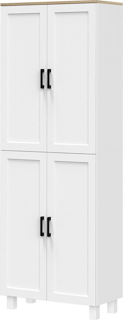 HOMCOM Konyhai Szekrény, Konyhai Segédbútor Ajtókkal és Állítható Polcokkal, Döntésgátlóval az Étkezőbe és Nappaliba 60x30x171 cm Fehér | Aosom