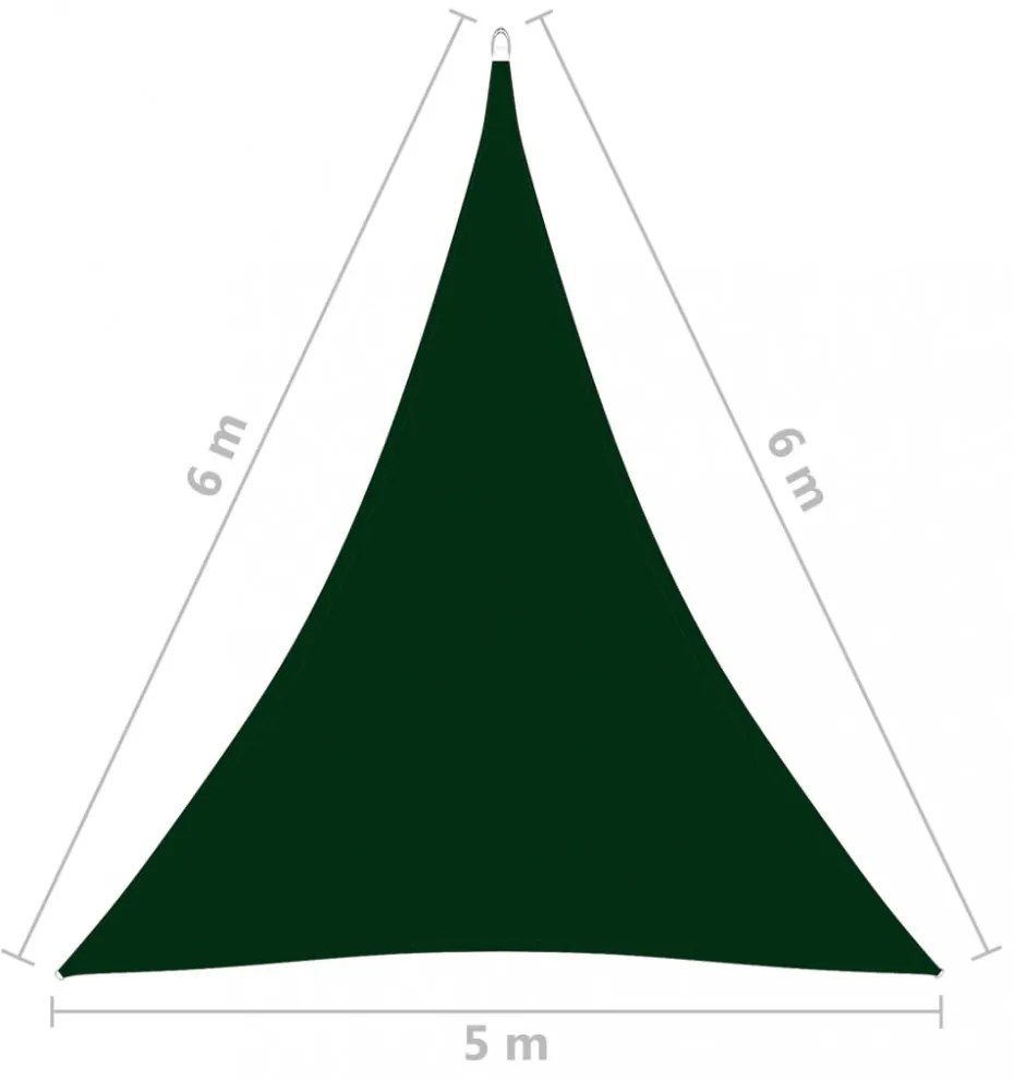 sötétzöld háromszög alakú oxford szövet napvitorla 5x6x6 m