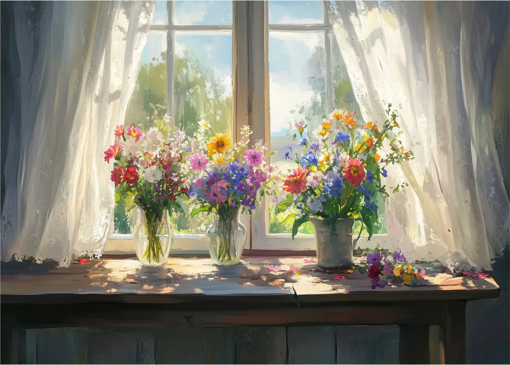 Üveg kép - Csokor az ablaknál (70x50 cm)