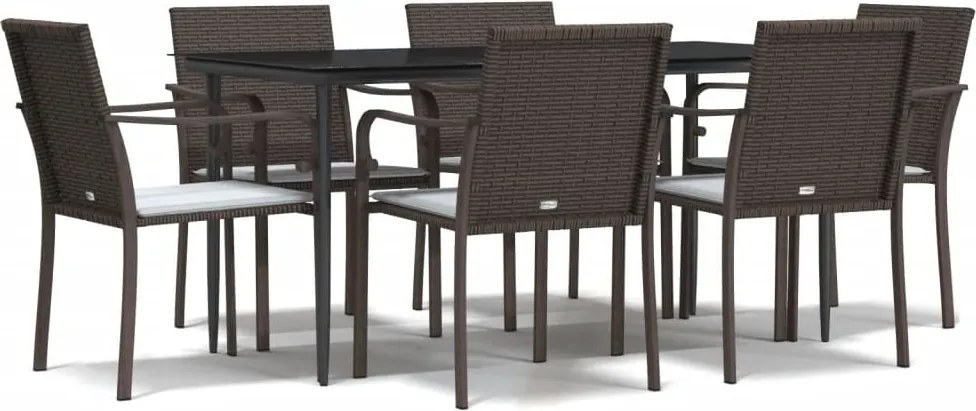vidaXL 7 részes polyrattan és acél kerti étkezőgarnitúra párnával