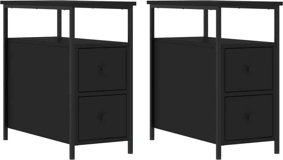 vidaXL 2 db fekete szerelt fa éjjeliszekrény 30x60x60 cm