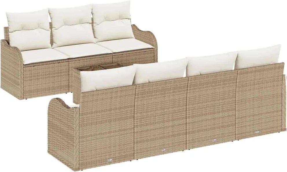 vidaXL Kerti Kanapé Szett párnával tárolóval 8 pcs Beige és krém
