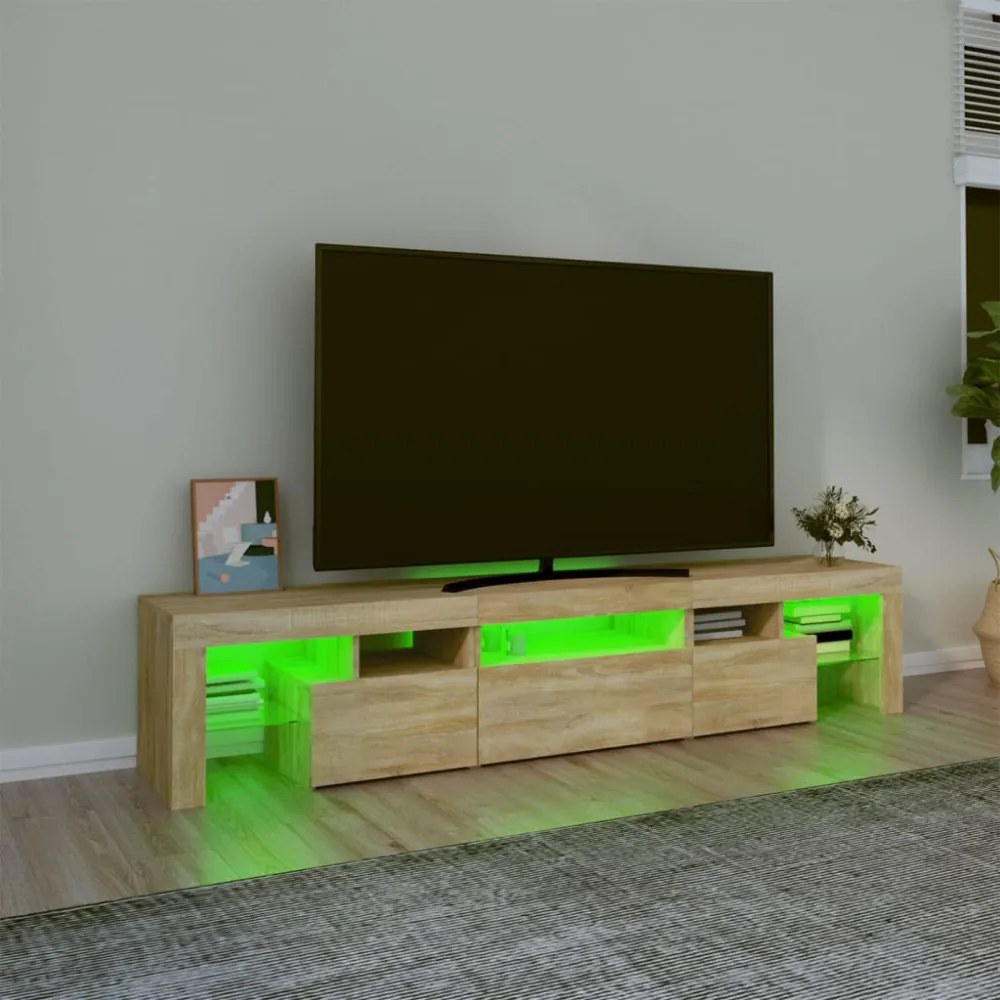 sonoma tölgy színű TV-szekrény LED-lámpákkal 200x36,5x40 cm