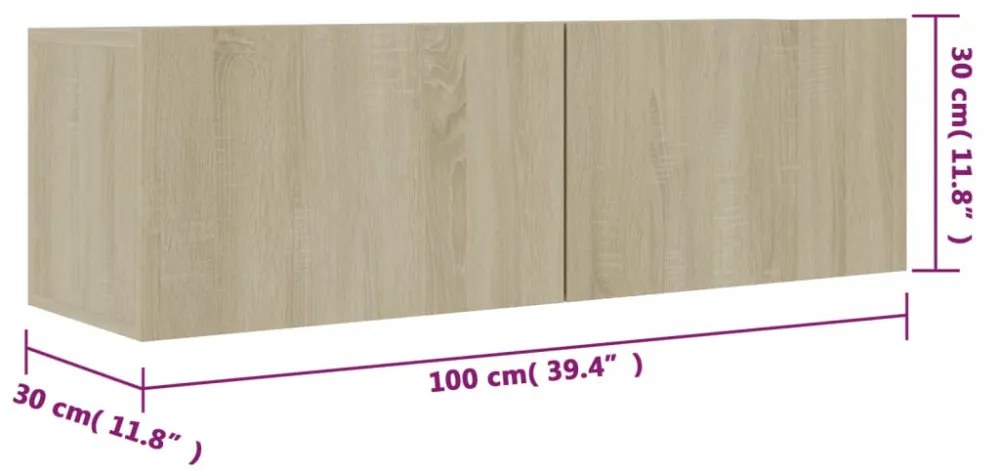 sonoma tölgy szerelt fa TV-szekrény 100 x 30 x 30 cm