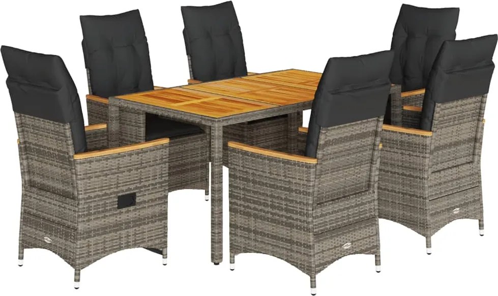 vidaXL 7 részes szürke polyrattan kerti étkezőgarnitúra párnával