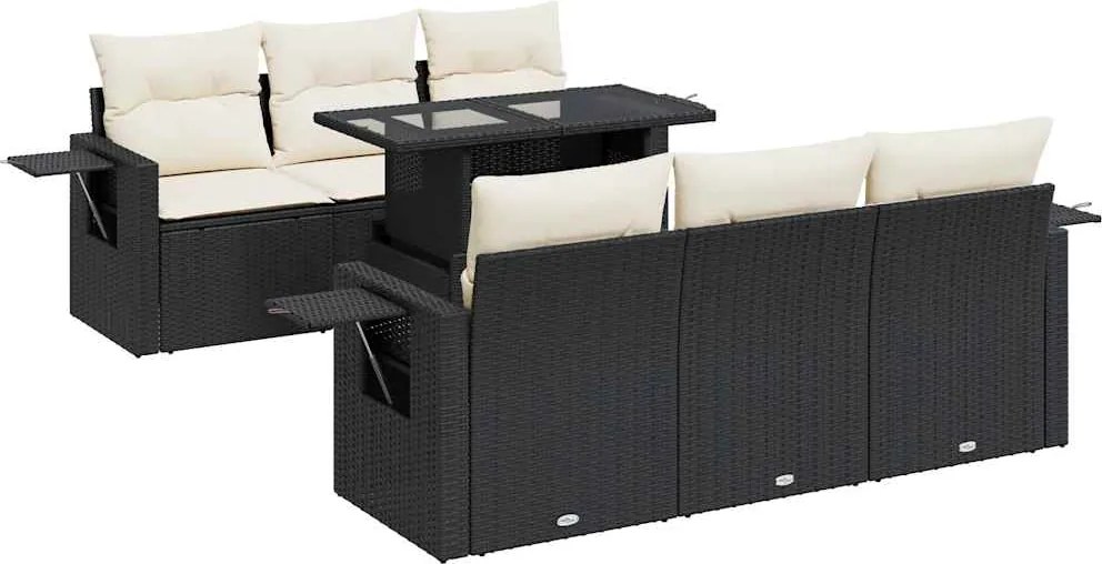 vidaXL 7 részes fekete polyrattan kerti ülőgarnitúra párnával