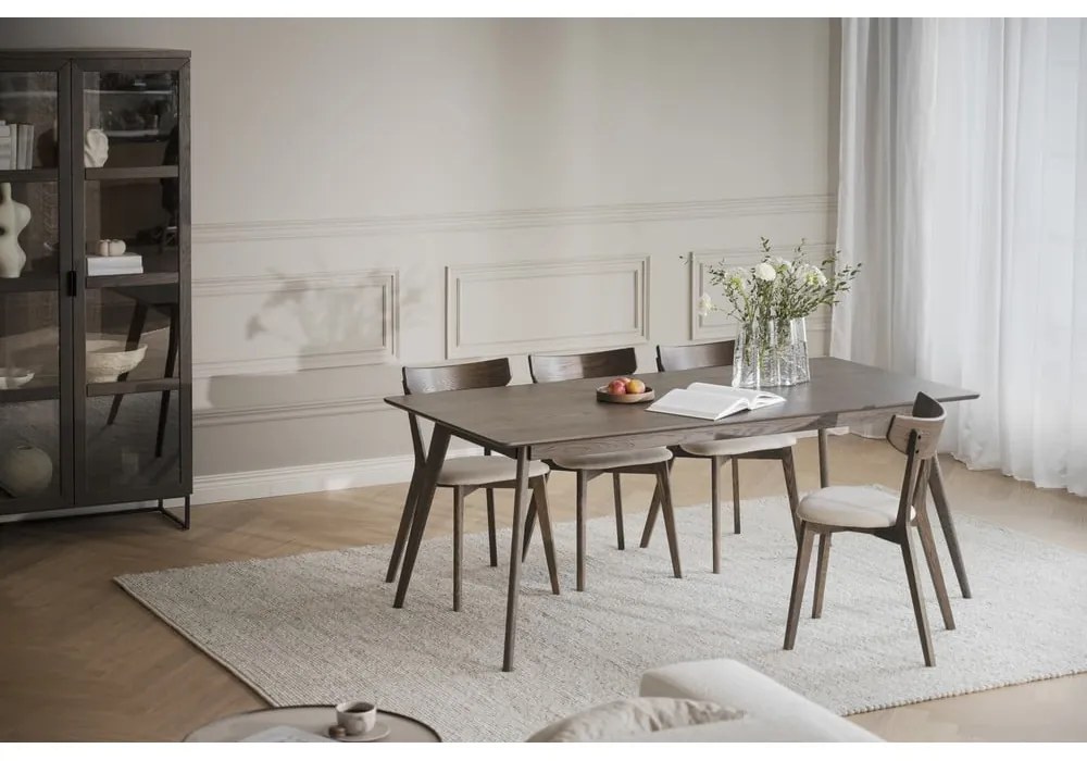 Sötétbarna bővíthető étkezőasztal tölgyfa dekorral 90x190 cm Yumi – Rowico