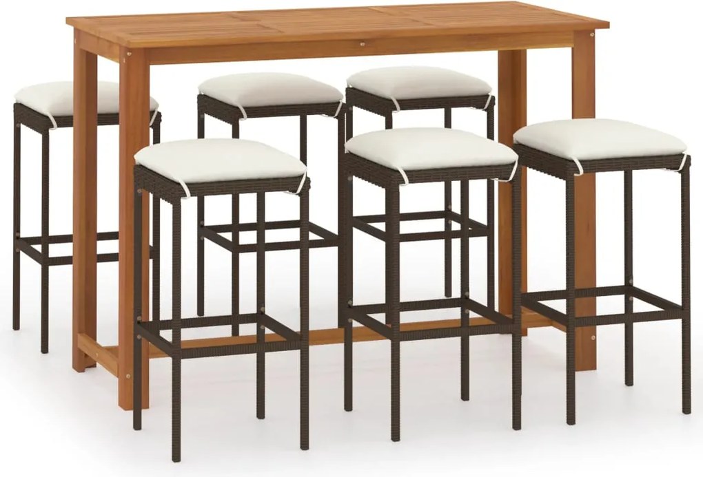 vidaXL 7 részes barna kerti bárszett párnákkal