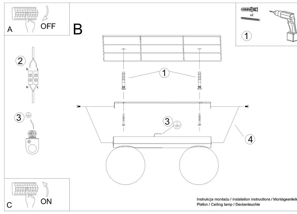 Fehér mennyezeti lámpa üveg búrával ø 12 cm Umerta – Sollux