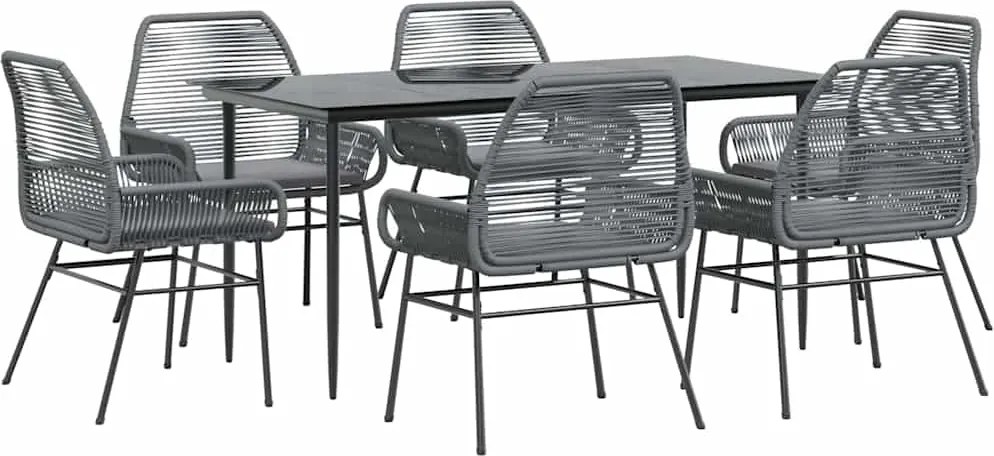 vidaXL 7 részes szürke polyrattan üveg kerti étkezőgarnitúra párnával