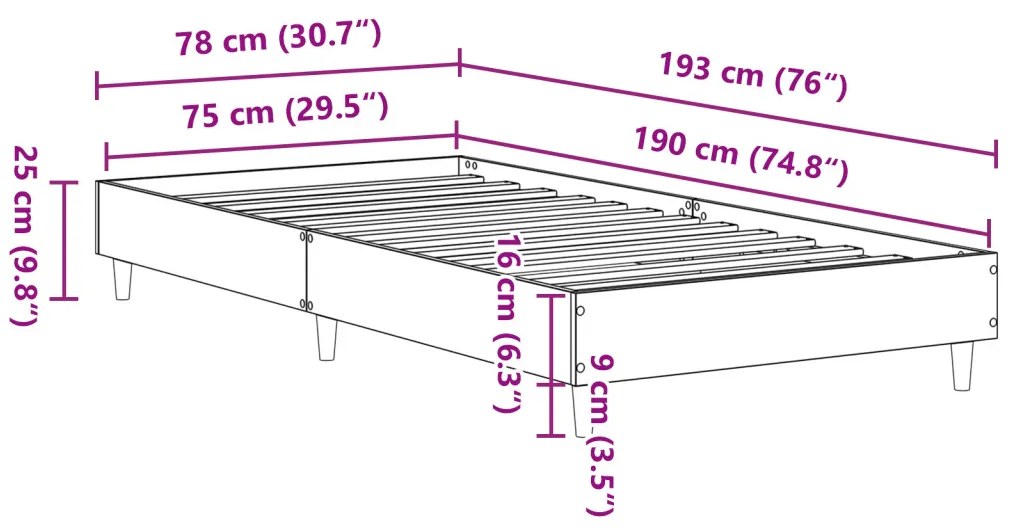 Ágykeret Musta tammi 75 x 190 cm Faanyag