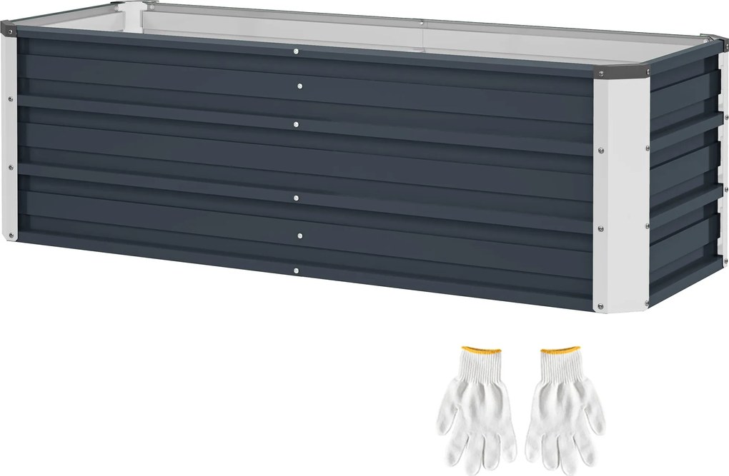Outsunny Acél Emelt Kertágy Ültető Doboz Virágcserép Kesztyűvel Sötétszürke 125 x 47 x 40 cm | Aosom