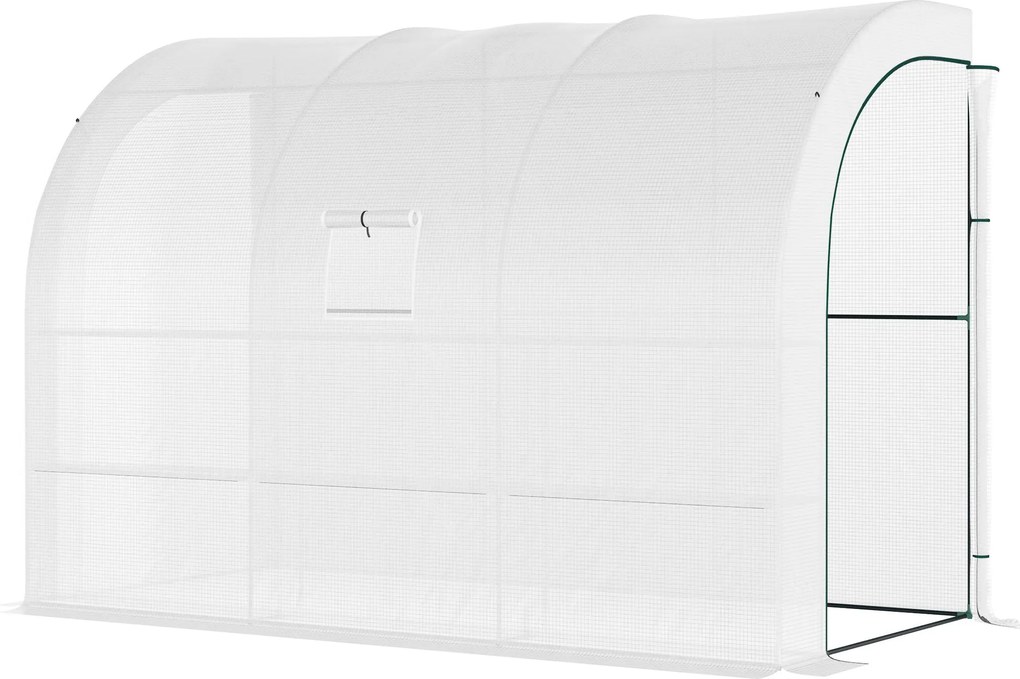 Outsunny Üvegház Polcokkal és Ablakokkal, Télen is Használható Acél Üvegház, Falra Szerelhető Üvegház Erkélyhez, Kerthez, Paradicsomház 300x150x213cm