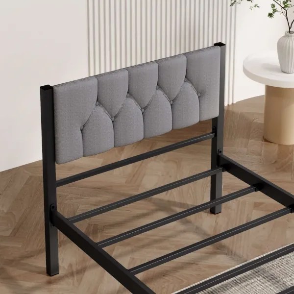 KAROM fém egyszemélyes ágy 90x200 cm, szürke, teherbírás 120 kg