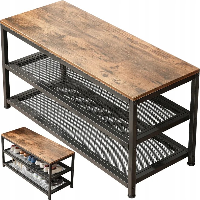 Könyvespolc Cipősszekrény Ülőke Nagy Polc Ipari Loft Retro 73 CM