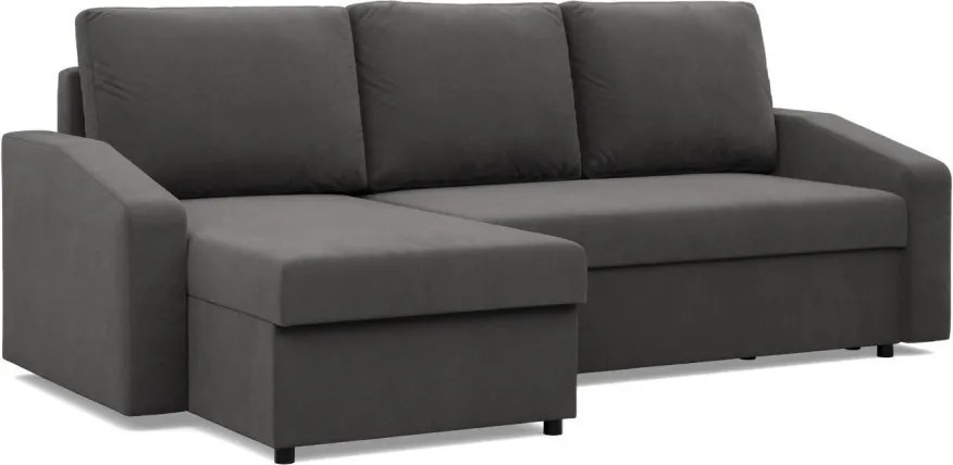 Zeus sarokkanapé, 1 ágyneműtartóval, döntött kartámasz, szövet anyag, univerzális oldal, bonell töltet, szürke