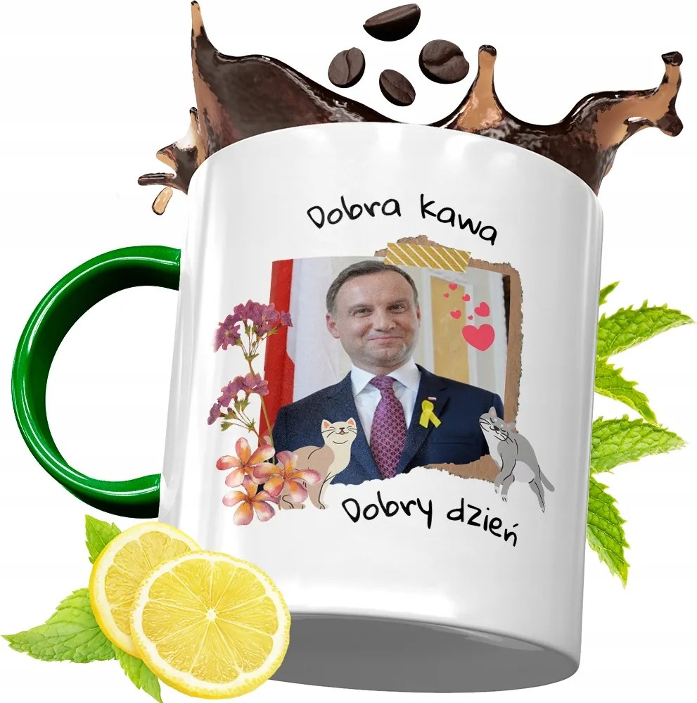 Zöld Bögre Andrzej Duda Elnök Ajándék Nyomtatott Fotóval