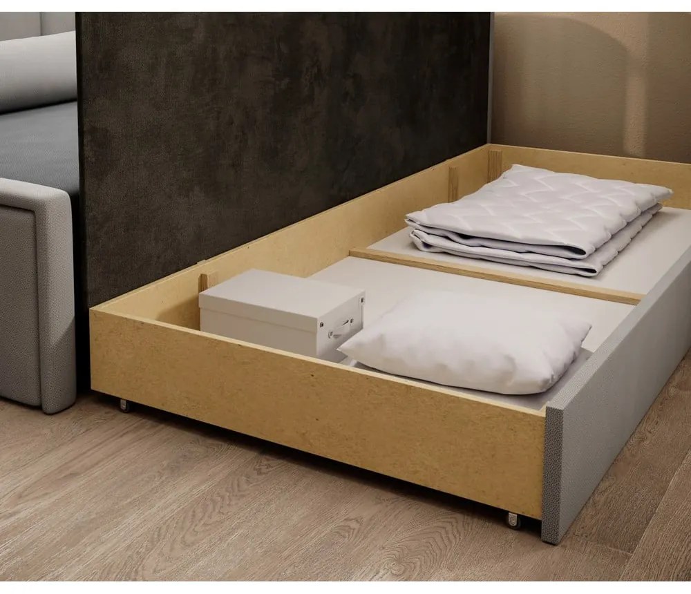 Szürke zsenília kinyitható-tárolóhelyes kanapé 214 cm Fulgeo – ELTAP