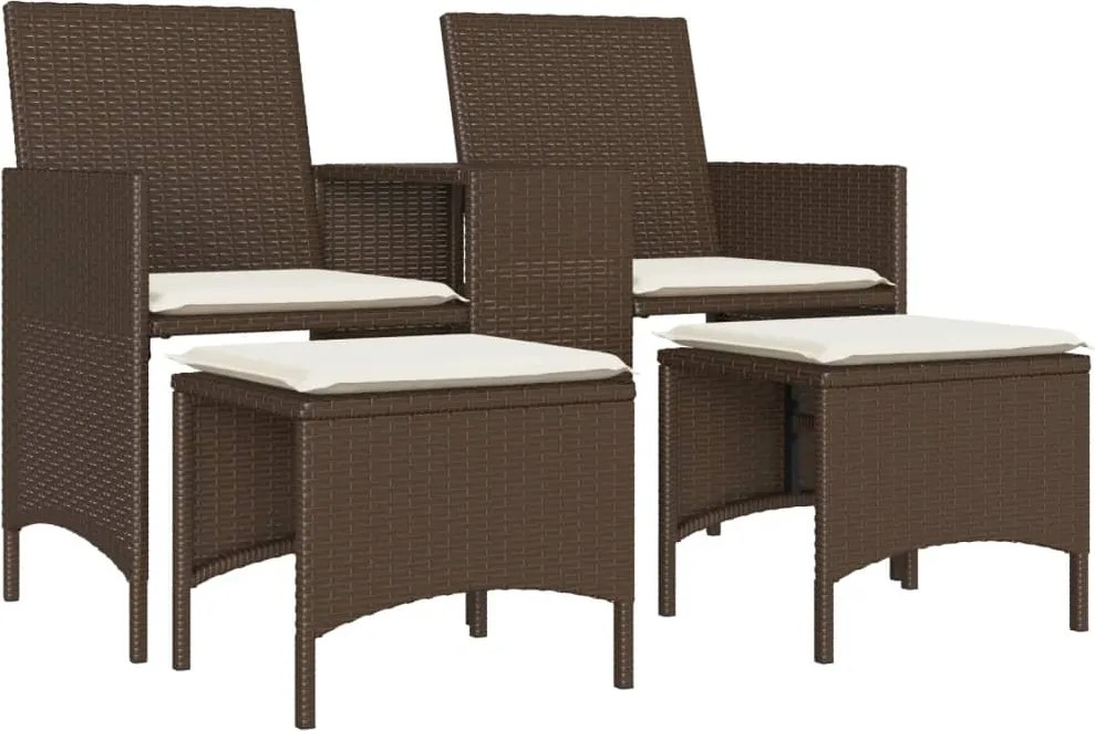 vidaXL 2 személyes barna polyrattan kerti kanapé asztallal/székkel