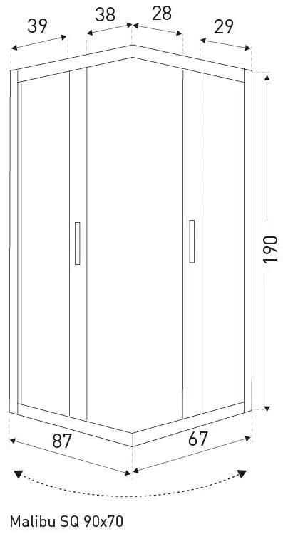 Malibu SQ 90x70 szögletes zuhanykabin zuhanytálca nélkül
