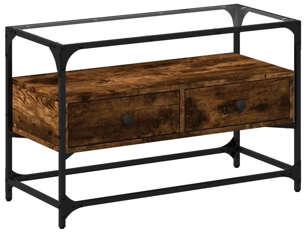 füstös tölgy szerelt fa TV-szekrény üveglappal 80 x 35 x 51 cm