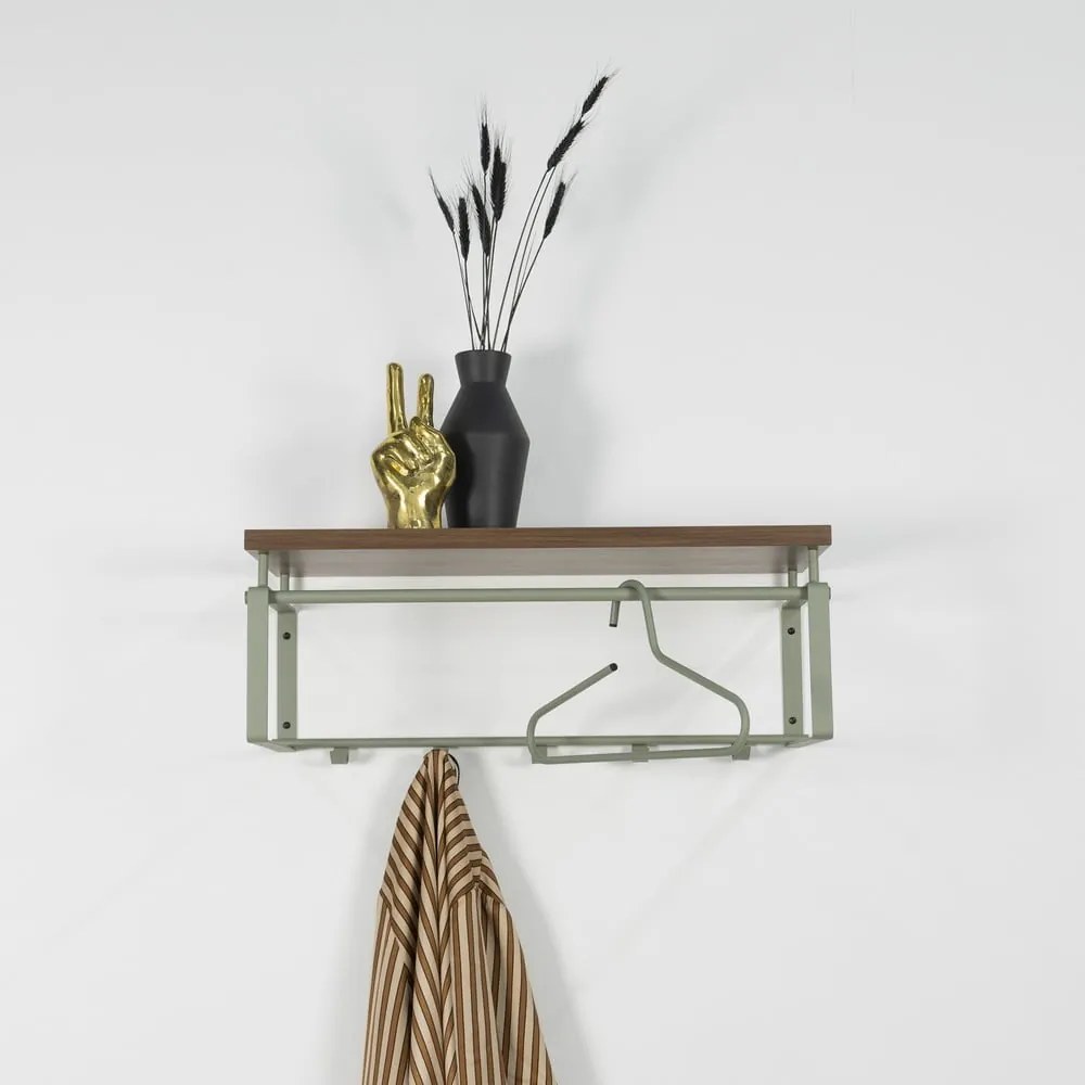 Barna-szürkészöld fém fali fogas polccal 70 cm Rex – Spinder Design