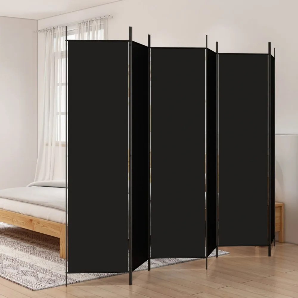 6 paneles fekete szövet térelválasztó 300x200 cm