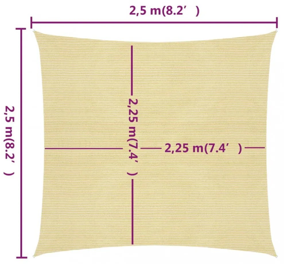 bézs HDPE napvitorla 160 g/m² 2,5 x 2,5 m