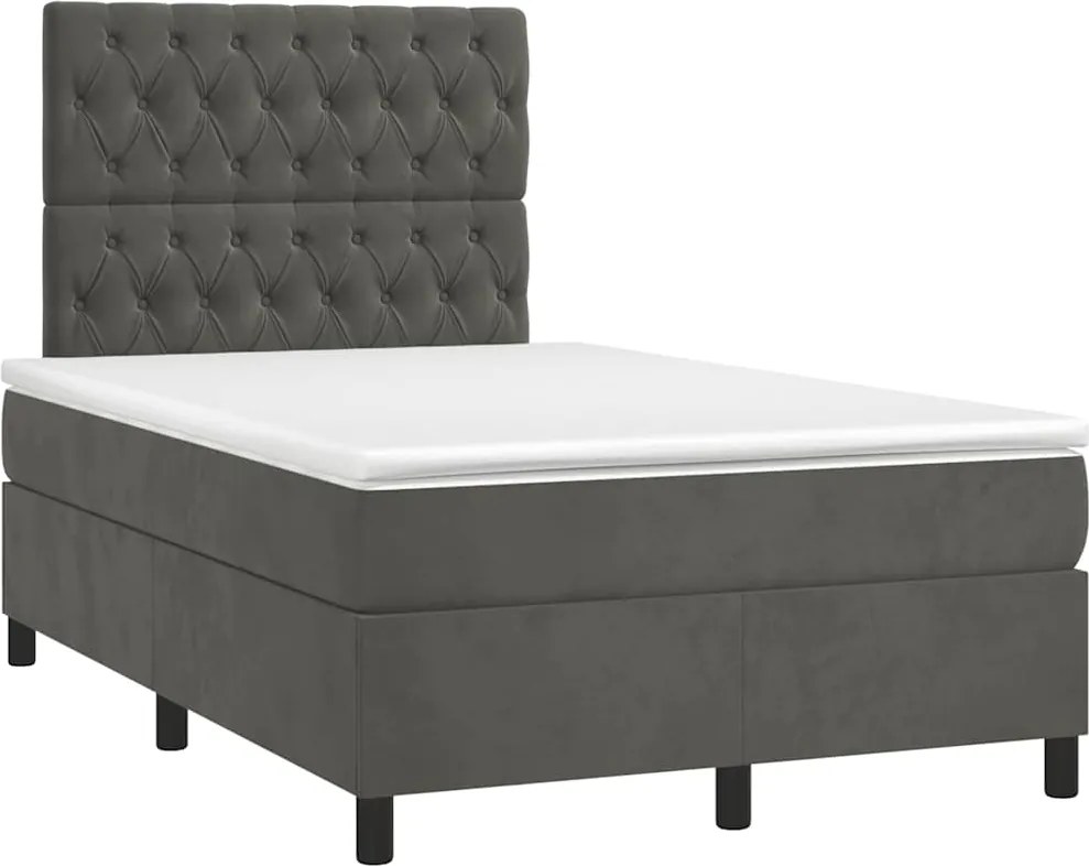 vidaXL sötétszürke bársony rugós ágy matraccal 120x190 cm