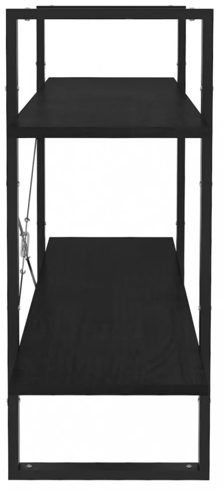 2-szintes fekete tömör fenyőfa könyvszekrény 100 x 30 x 70 cm