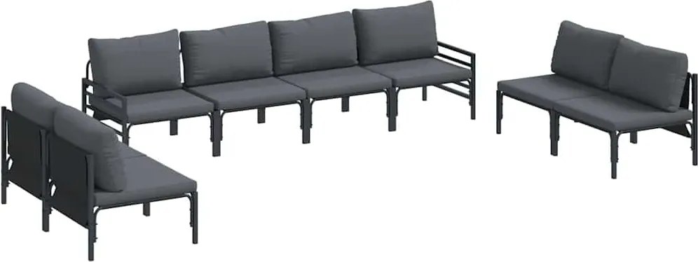 vidaXL Kerti Kanapé Szett párnával 8 pcs Fekete Acél