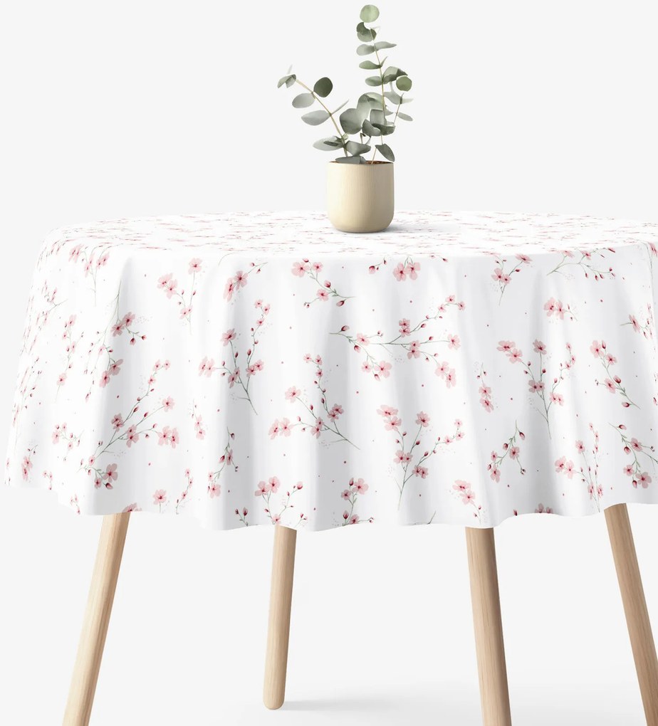 Goldea kör alakú pamut terítő - cseresznyevirágok Ø 120 cm