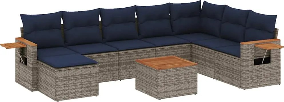 vidaXL 9 részes szürke polyrattan kerti ülőgarnitúra párnával