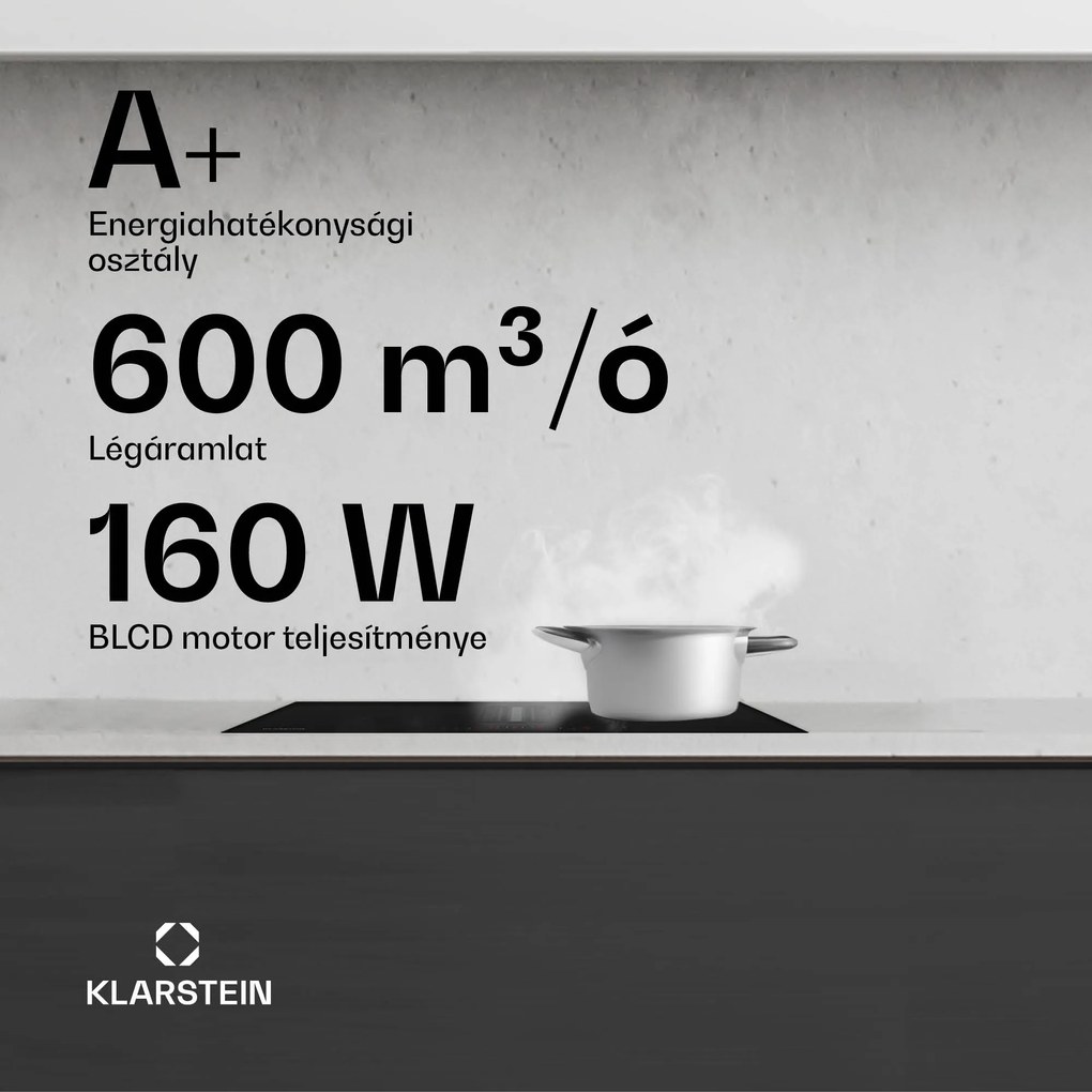 Klarstein AirJet 60 Down Air System, indukciós tűzhely + DownAir-páraelszívó,10 000 W, 445 m³/h, Boost