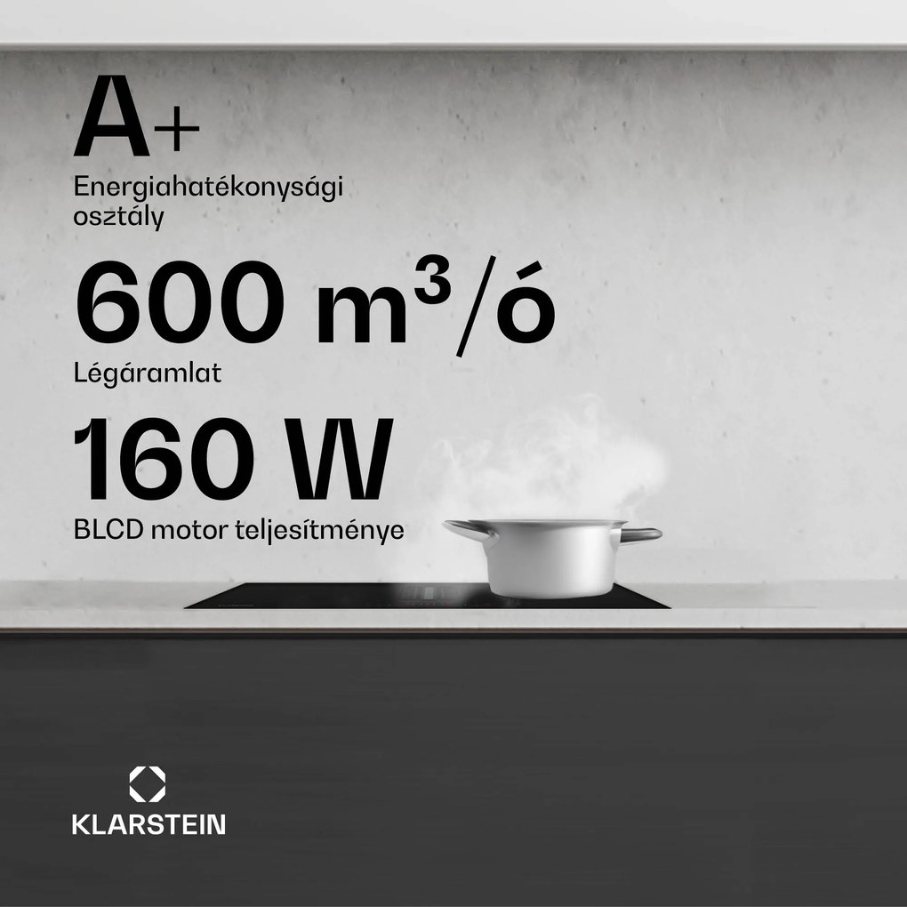 Klarstein AirJet 60 Down Air System, indukciós tűzhely + DownAir-páraelszívó,10 000 W, 600 m³/h, Boost