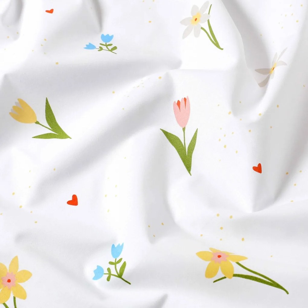 Goldea gyermek pamut ágyneműhuzat duo - virágos kert, banán színű hátoldal 140 x 200 és 70 x 90 cm