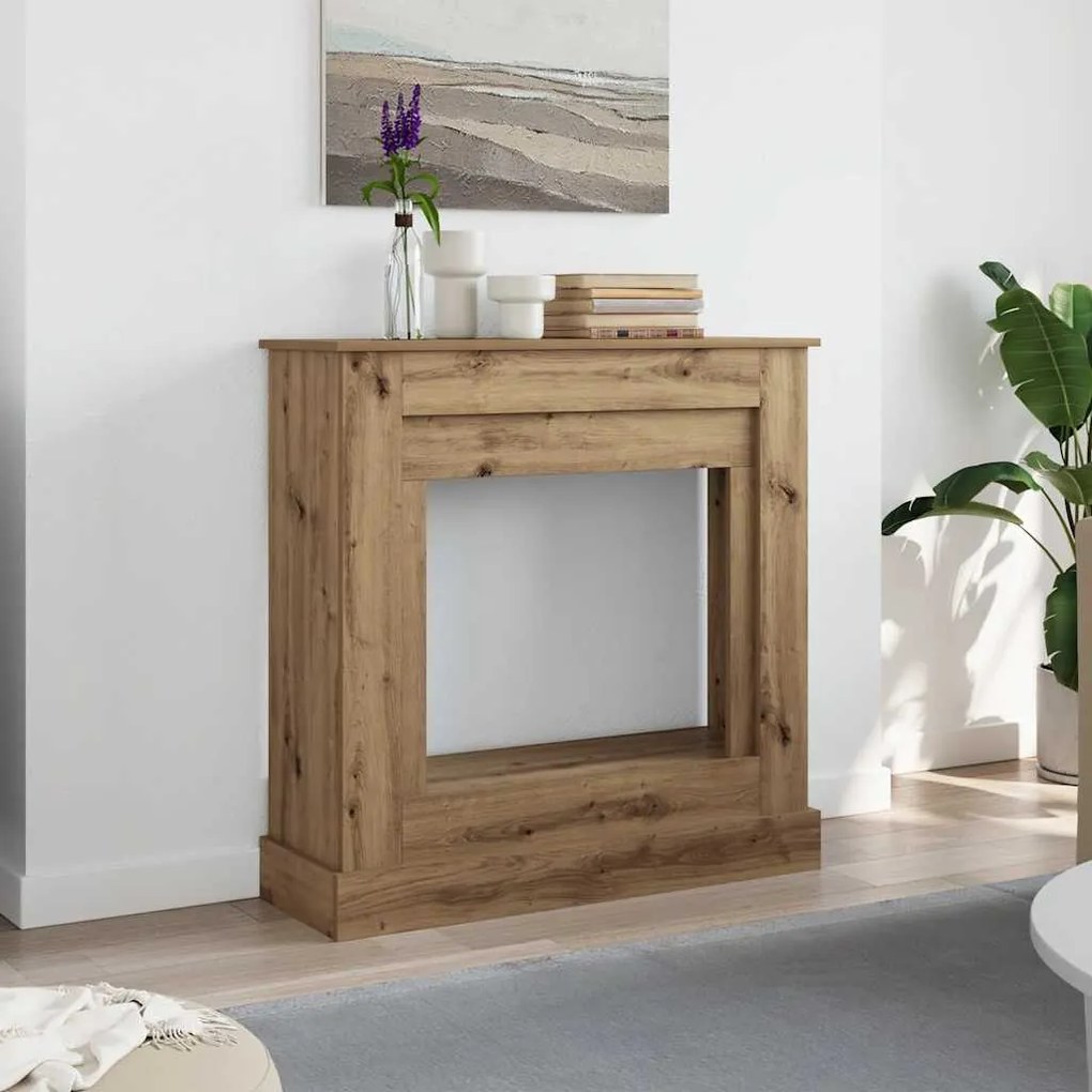 kézműves tölgy színű szerelt fa kandallóburkolat 90x30x90 cm