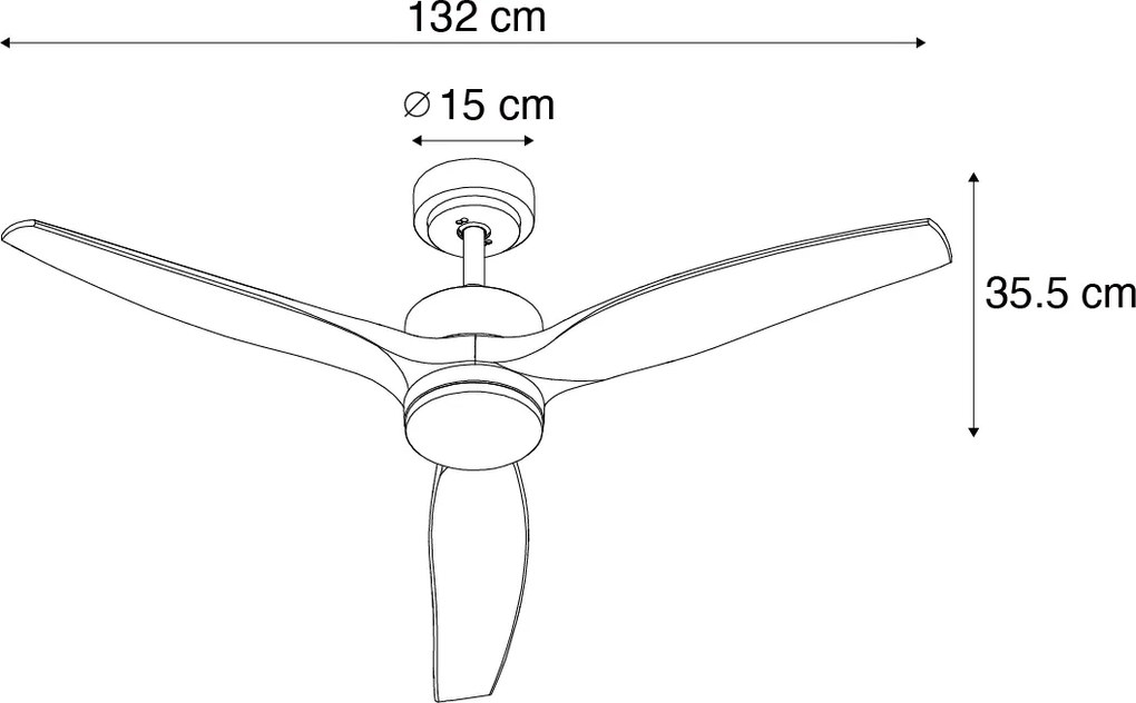 Okos mennyezeti ventilátor fekete fa mintával 132 cm LED-del, fényerőszabályzóval és távirányítóval - Joly