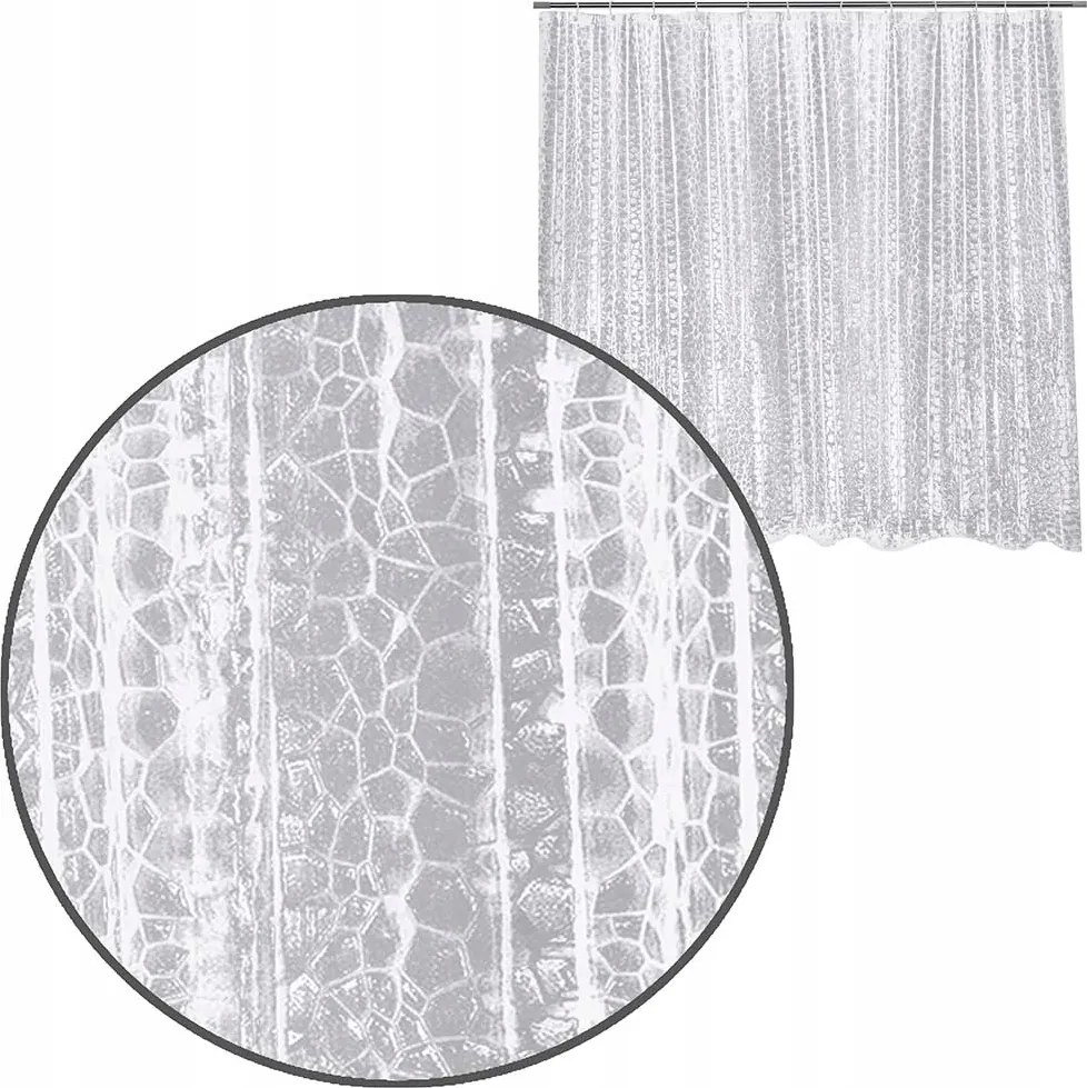 Fürdőszobái Zuhanyfüggöny 180x200 CM Átlátszó, Tartós Peva Kotta