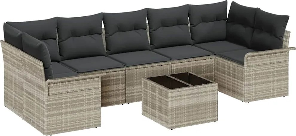 vidaXL Kerti Kanapé Szett párnával 8 pcs Világosszürke polirattan