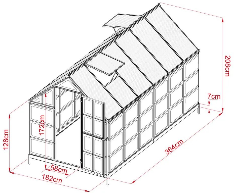 CRAFTFIELD Kerti polikarbonát üvegház 3.64 m + ajándék talapzat az üvegházhoz INGYEN