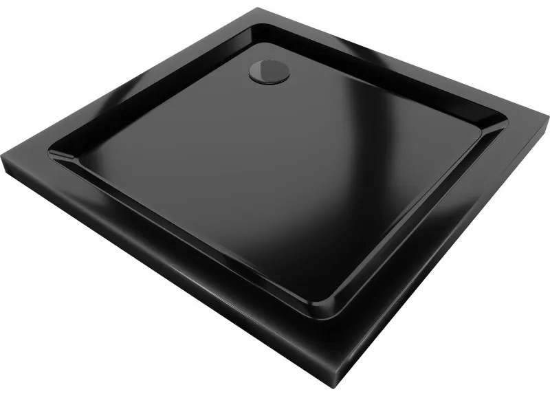 Mexen Flat négyzet alakú slim zuhanytálca 90 x 90 cm, Fekete, szifon Fekete - 40709090B