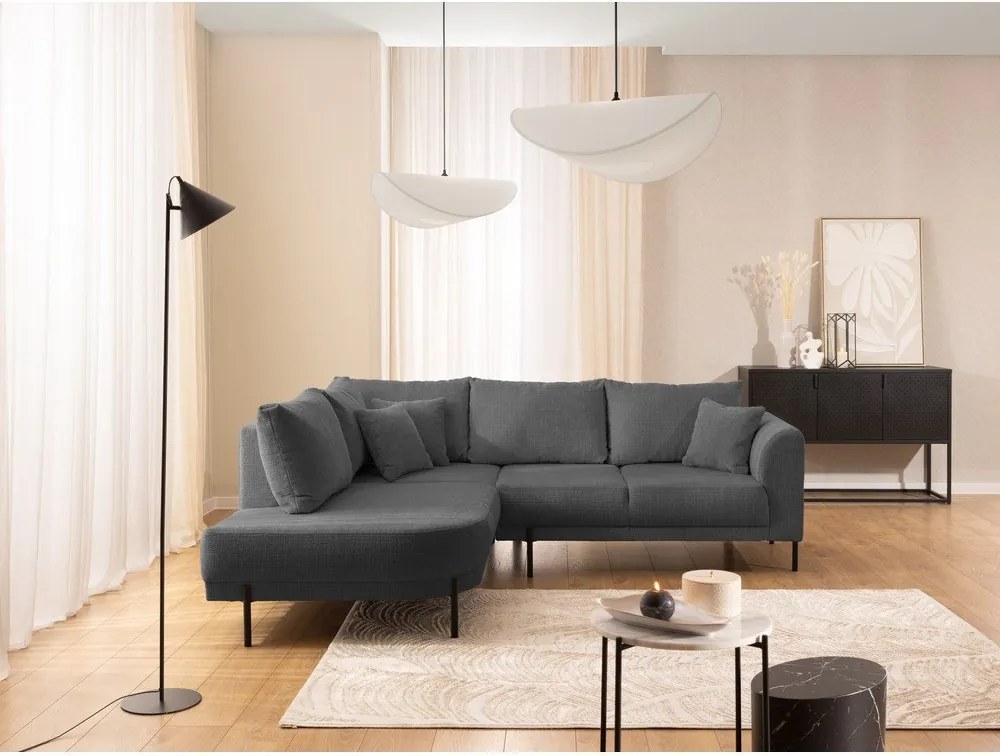 Sötétszürke zsenília sarokkanapé (bal oldali-L alakú) Mauris – Ropez