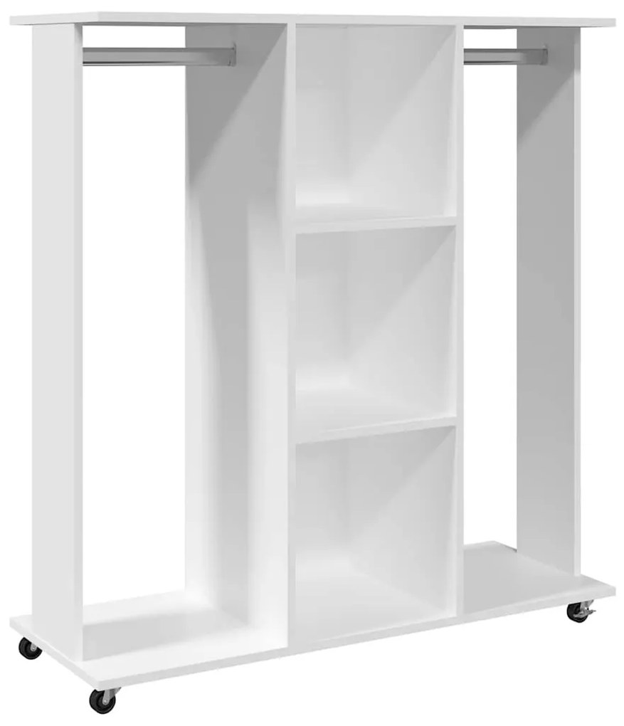fehér szerelt fa ruhásszekrény kerékkel 102 x 38 x 110 cm