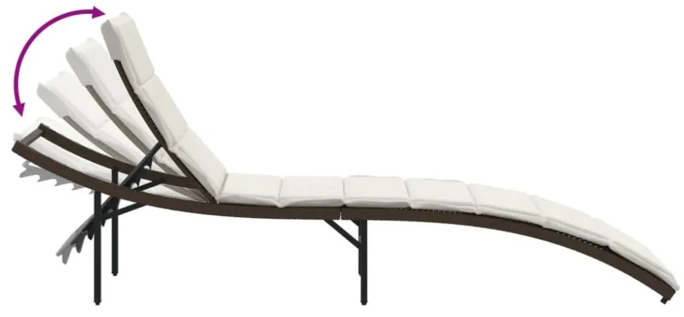 barna polyrattan napozóágy párnával 55x199x50 cm