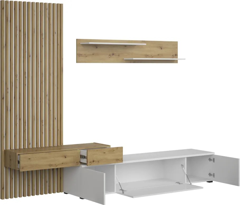 Nappali fal, fehér/artisan tölgy, REBEKA PLUS