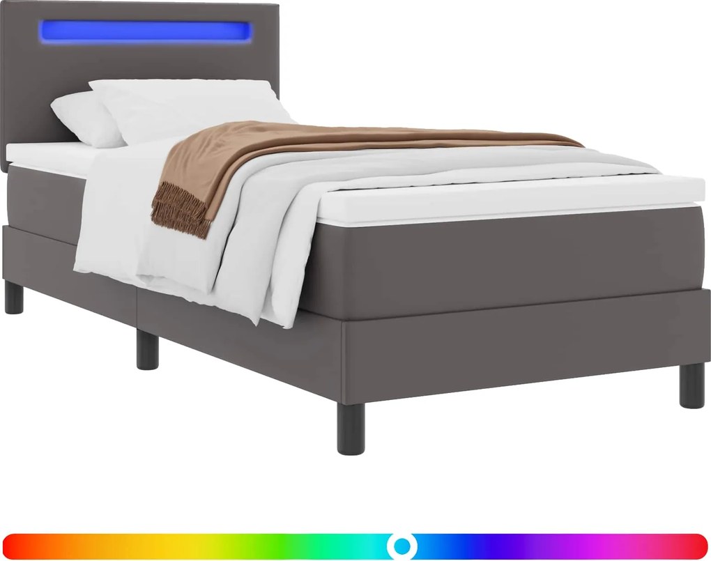 vidaXL Boxrugós ágy matracmal fejtámlával Szürke 90 x 190 cm Műbőr