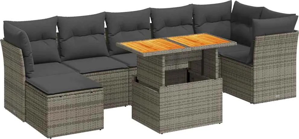 vidaXL 8 részes szürke polyrattan kerti ülőgarnitúra párnákkal